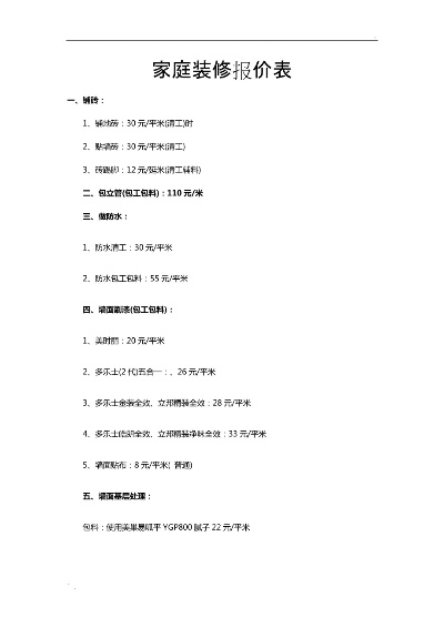 安徽常规室内装修价格大全 安徽常规室内装修价格大全表